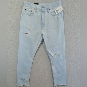 Levi's 501 S High Rise Skinny Jeans Women's 29 X 28 Light Wash Raw Hem